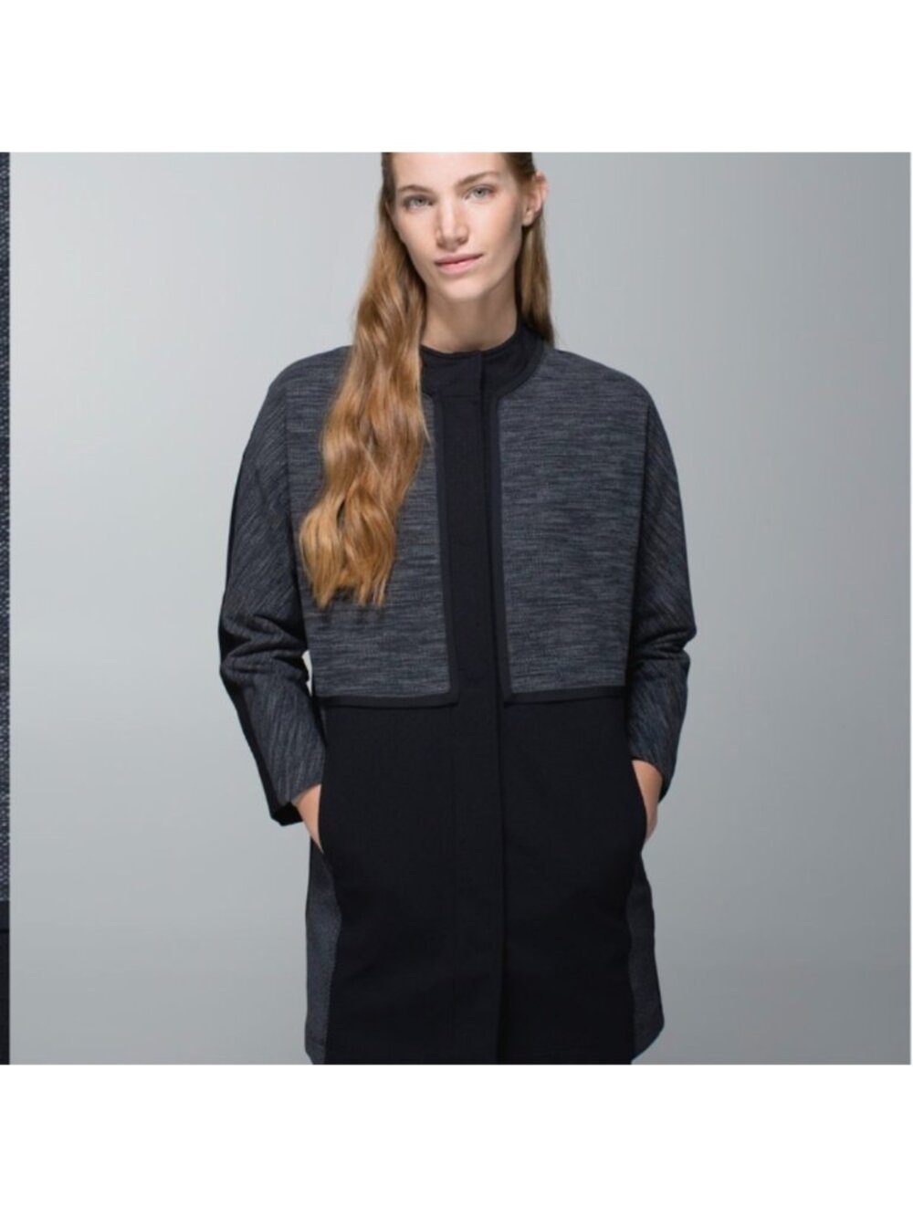 Lululemon Cocoon Car Coat Shine Dot Blk / Diamond Jacquard Space Dye Blk coal
